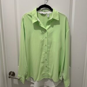 Peace Love World Lime Green Shirt with Red Accents